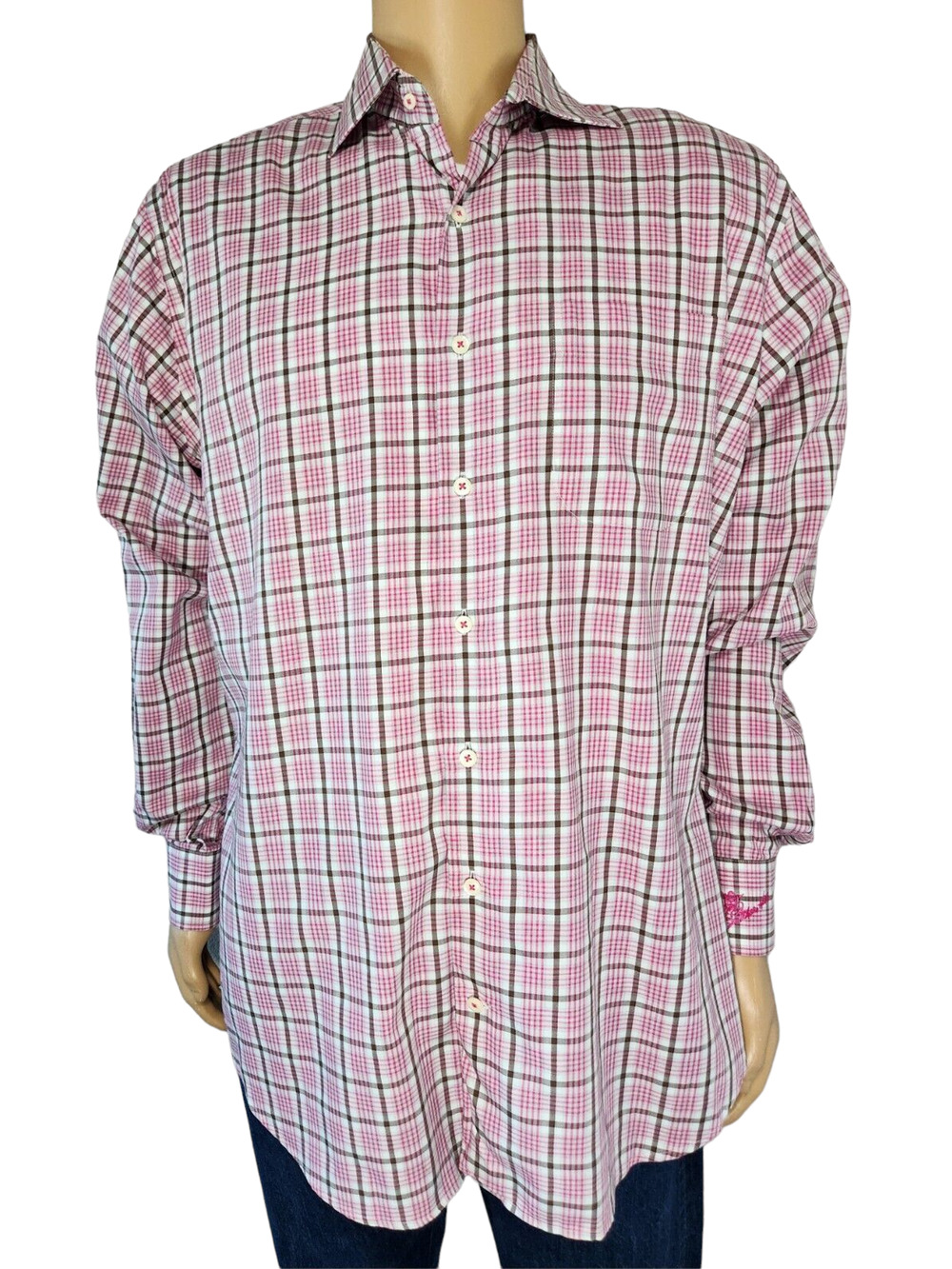 Peter Millar Mens Large Plaid Button Up L/S Shirt Cuff Logo "Southern Hills"